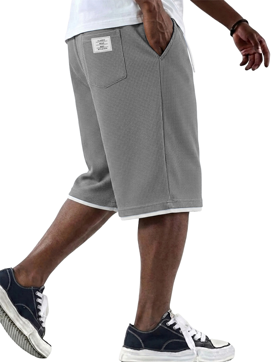 Men's Casual Fashionable Versatile Waffle Knit Embroidered Logo Shorts