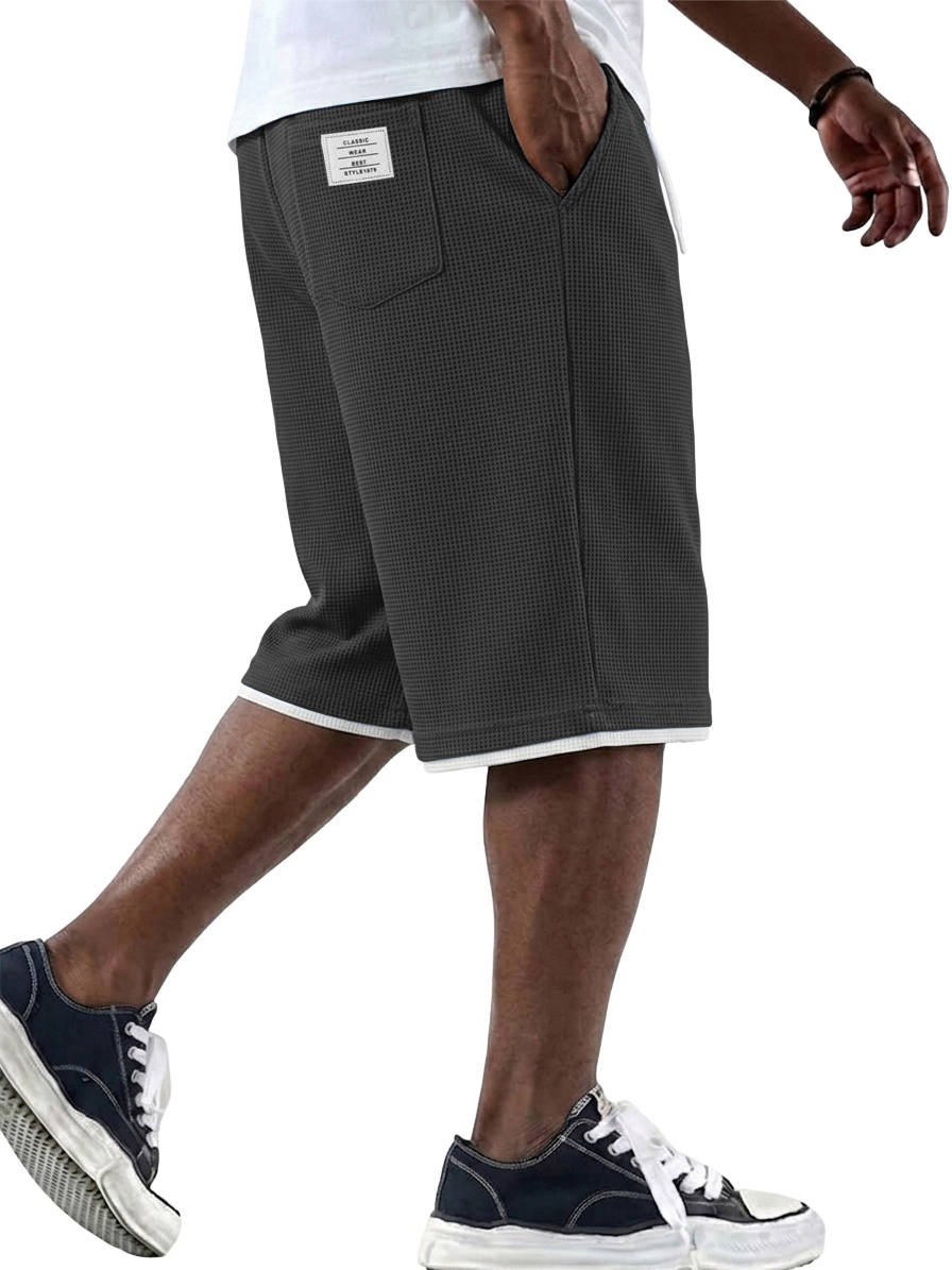 Men's Casual Fashionable Versatile Waffle Knit Embroidered Logo Shorts