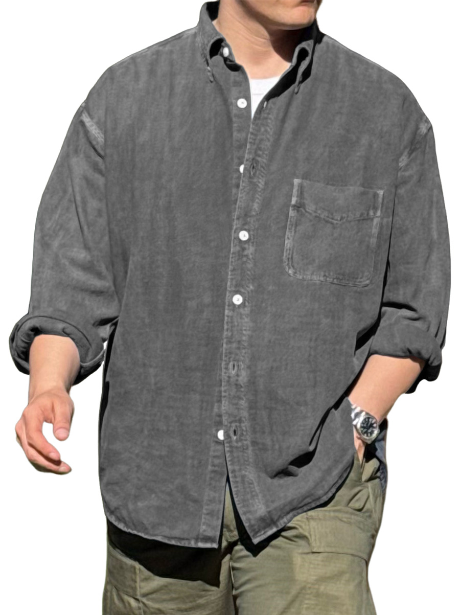 Men's Fashionable Distressed Pocket Long-sleeved Shirt