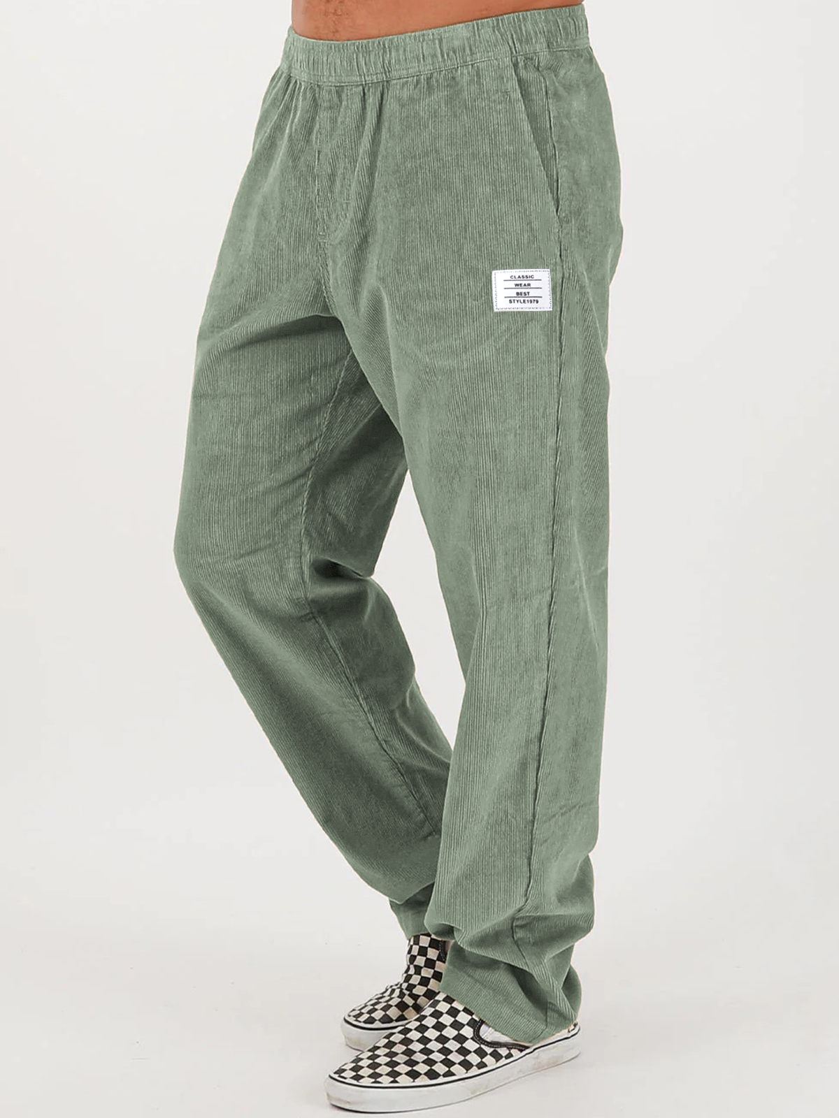 Men's Stylish Corduroy Solid Color Pants with Embroidered Labels