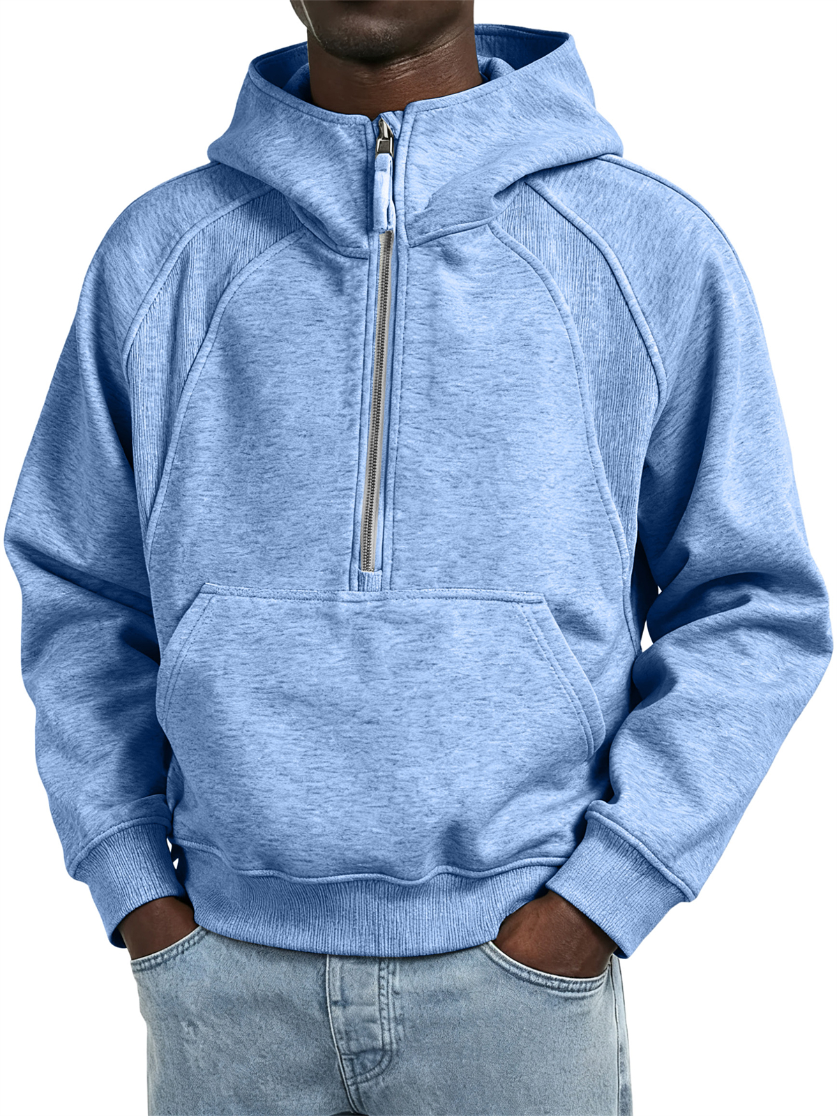 Men's Fashion Casual Raglan Sleeve Patchwork Hooded Sweatshirt