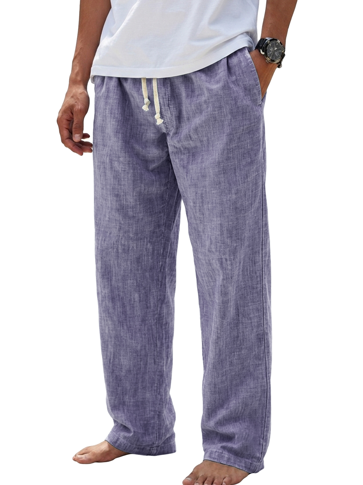 Casual Cotton-Linen Basic Trousers