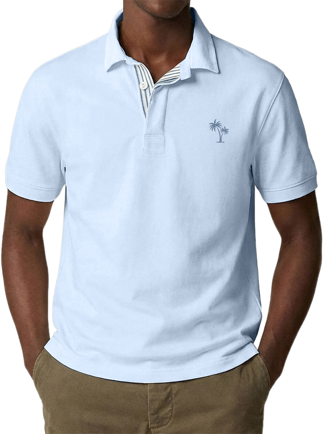Men's Urban Casual Coconut Tree Stripe Short-Sleeved Polo Shirt