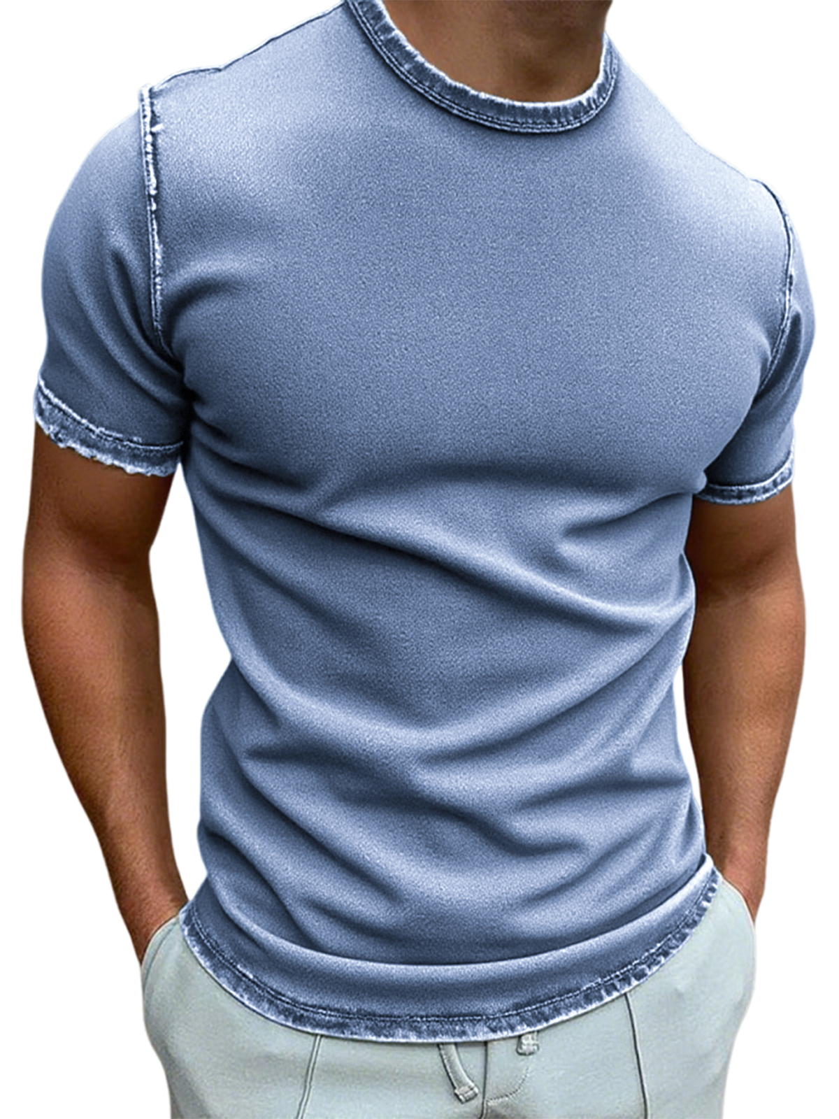 Men's Vintage Distressed Basic Crew Neck T-shirt