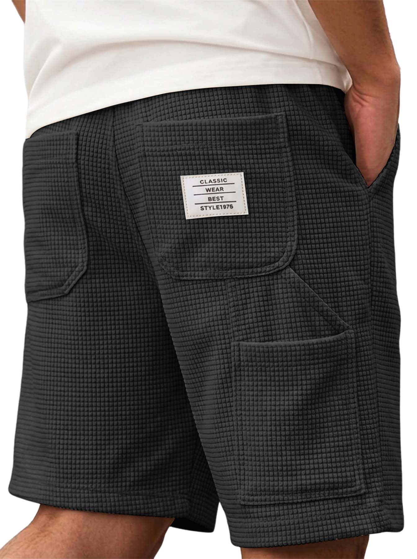 Men's Waffle Texture Corduroy Casual Shorts with Multiple Pockets