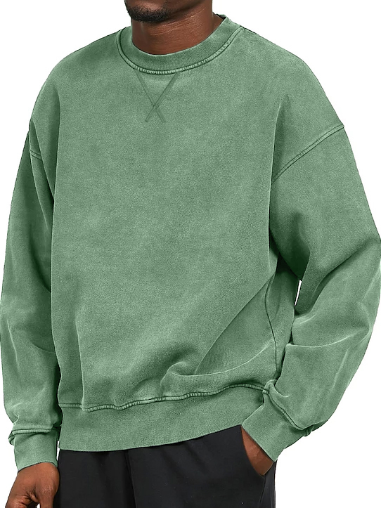 Men's Vintage Washed Distressed Crew Neck Cotton Long-Sleeve Sweatshirt