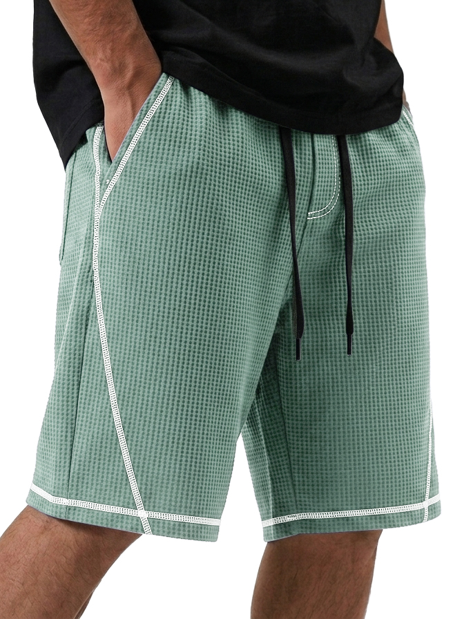 Men's Loose Casual Waffle Deconstructed Multi-Pocket Shorts with Contrast Stitching