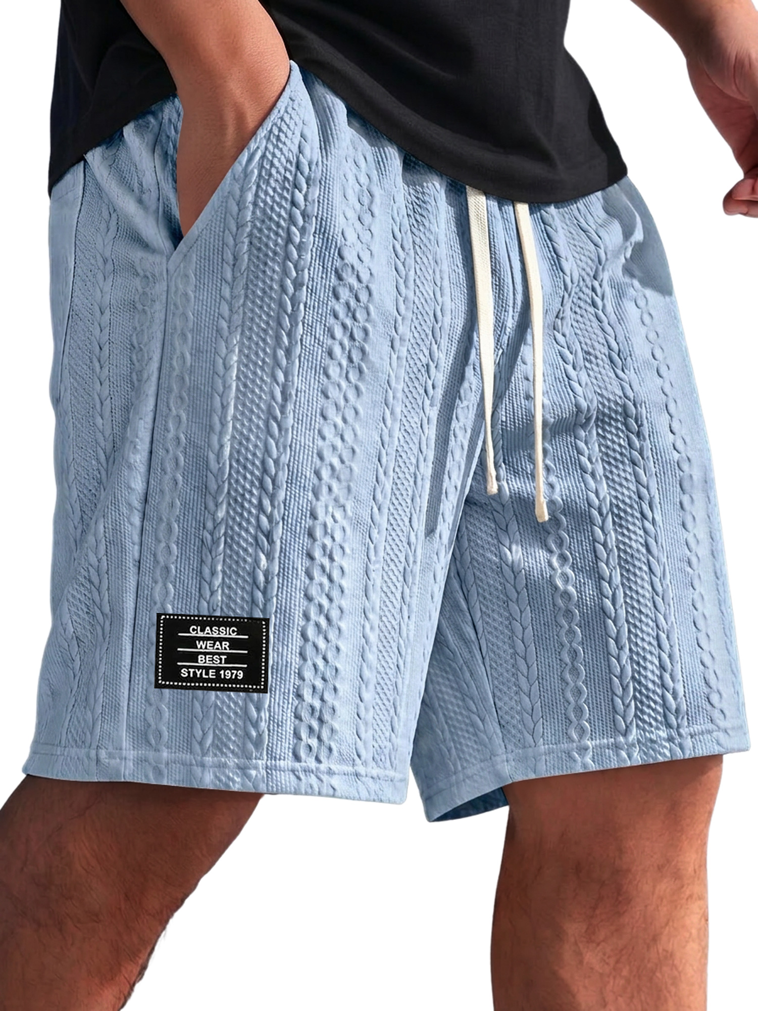Men's Textured Embroidered Logo Elastic-Waist Casual Shorts