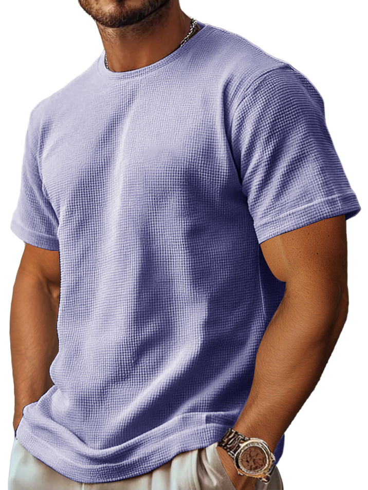 Men's Retro And Stylish Waffle Fabric With A Comfortable, Basic Straight-shoulder Slim-fitting T-shirt