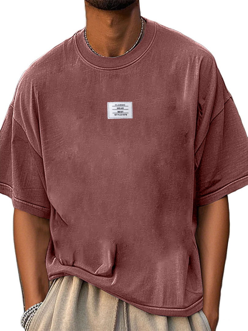 Men's Fashion Pure Cotton Washed Distressed Retro Simple Casual Short-sleeved T-shirt