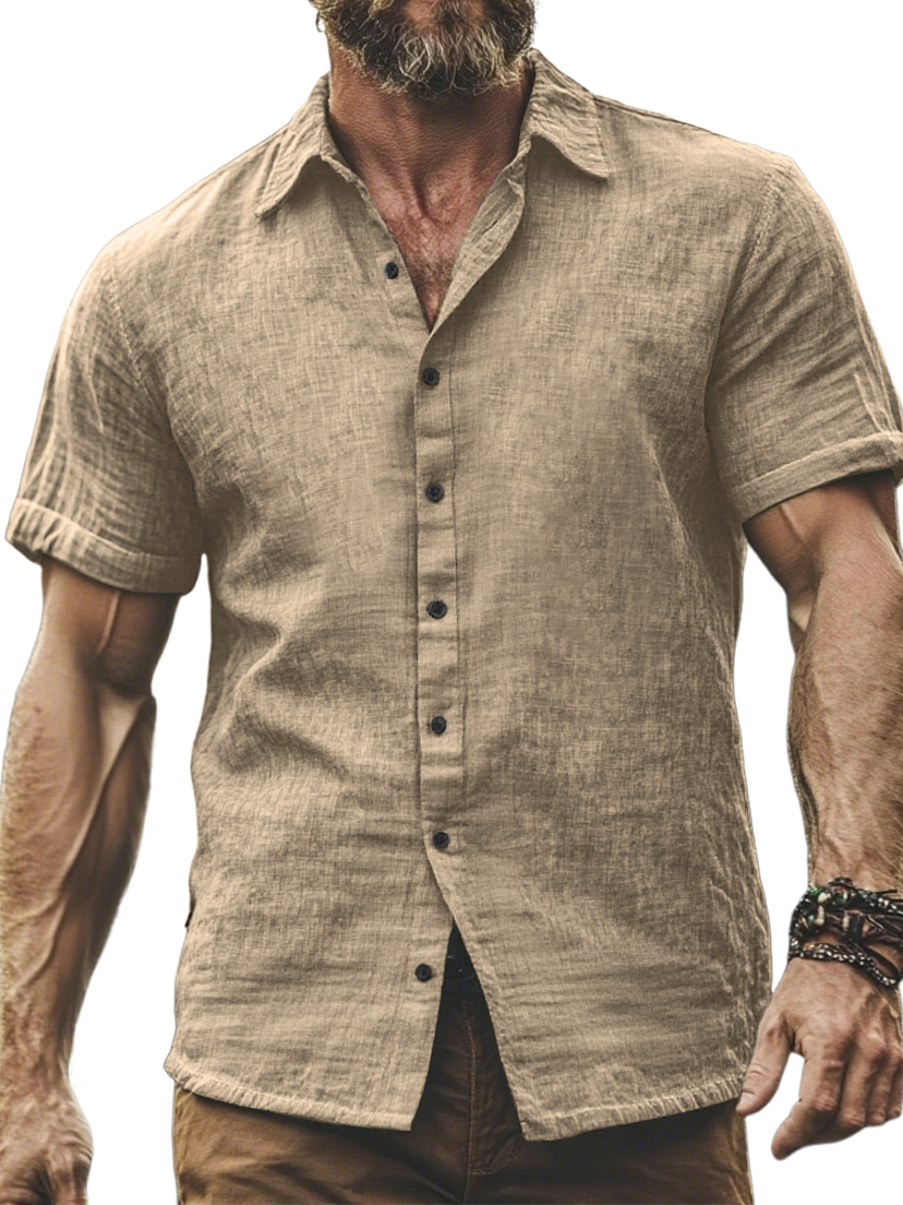 Men's Comfortable Breathable Cotton And Linen Casual Daily Short-sleeved Shirt