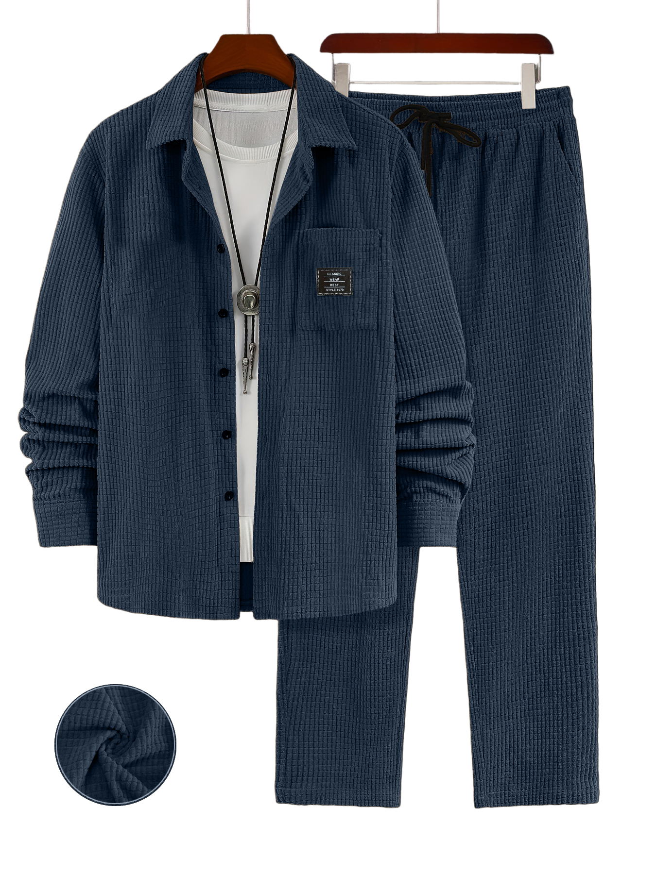 Men's Retro Corduroy Long-Sleeved Shirt and Pants Set OOTD