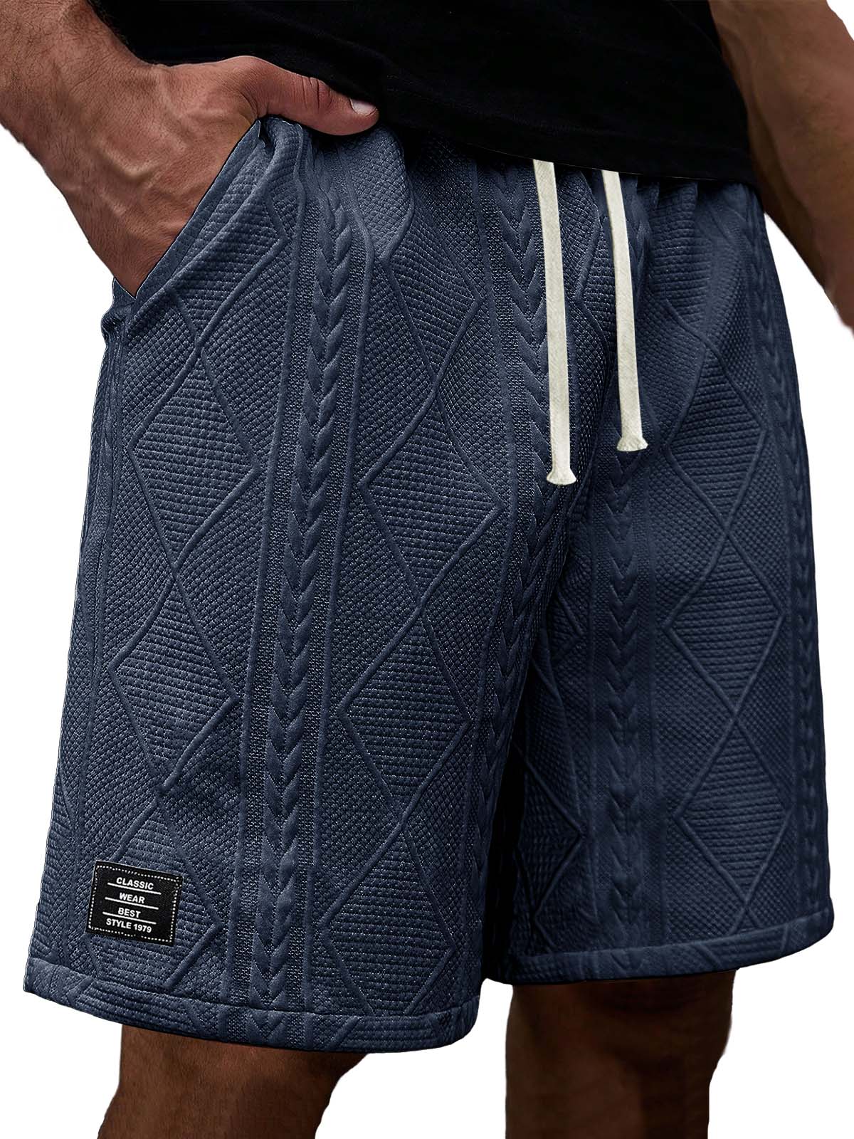 Men's Relaxed Fit Casual Shorts with Textured Embroidered Logo