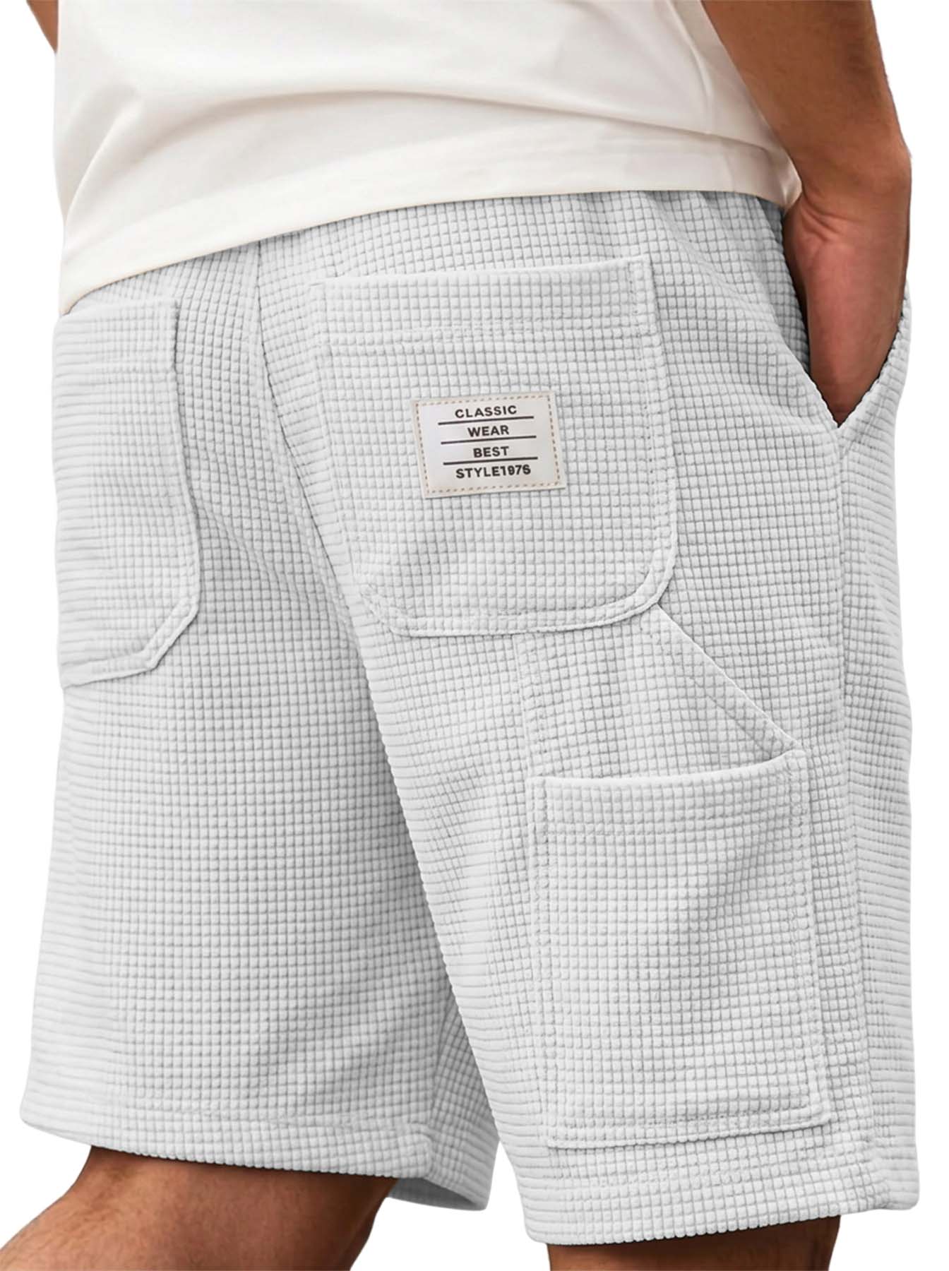 Men's Waffle Texture Corduroy Casual Shorts with Multiple Pockets