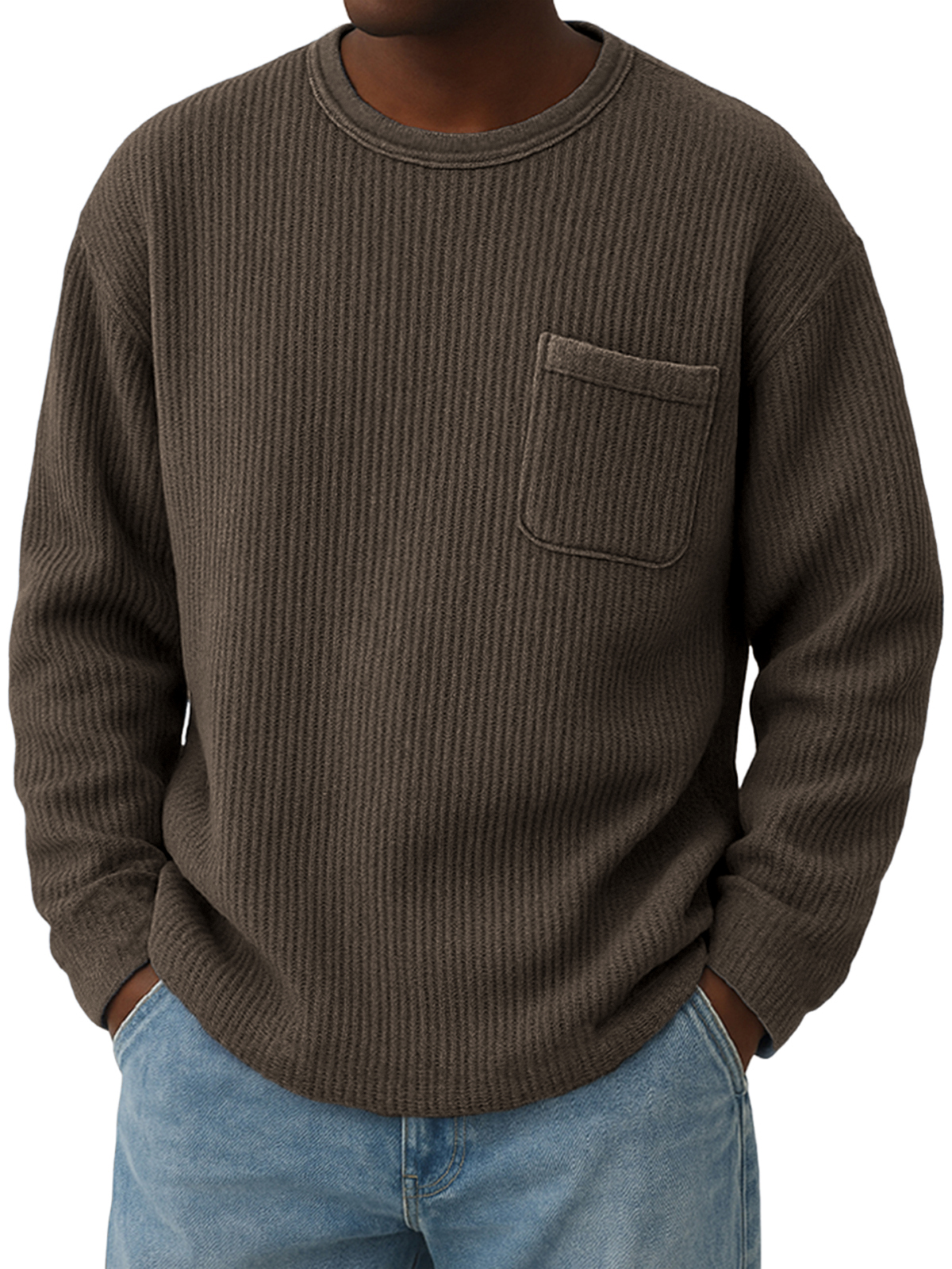 Men's Stylish Corduroy Ribbed Pullover with Chest Pocket