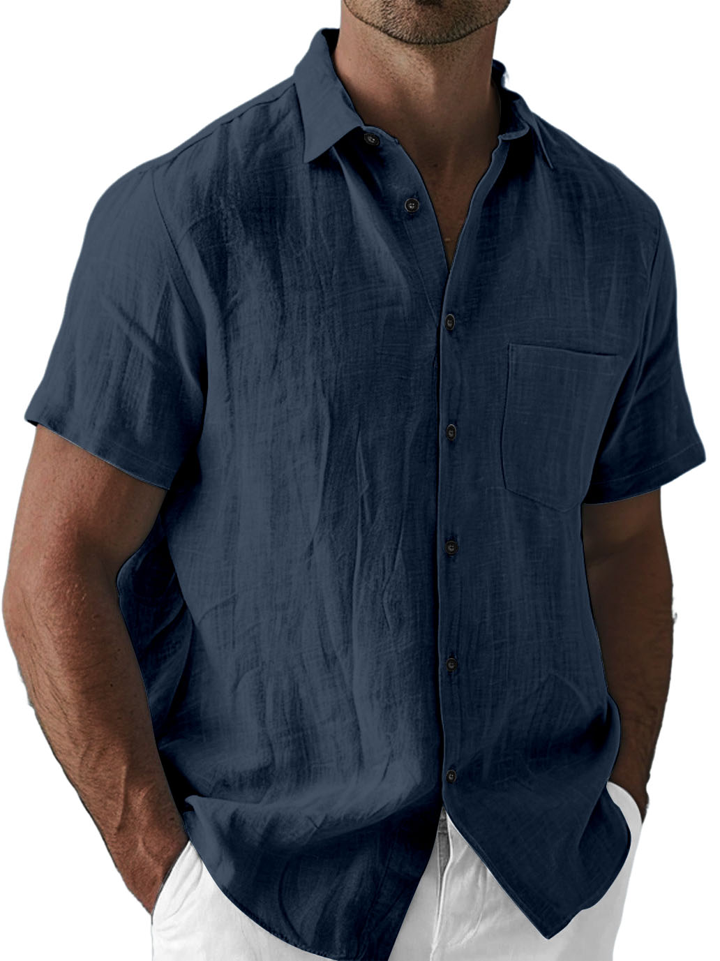 Men's Casual Cotton And Linen Versatile Daily Vacation Short-sleeved Shirt
