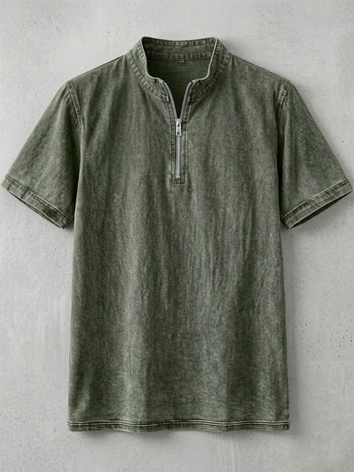 Men's Retro Solid Color Half-Zip Pullover T-Shirt