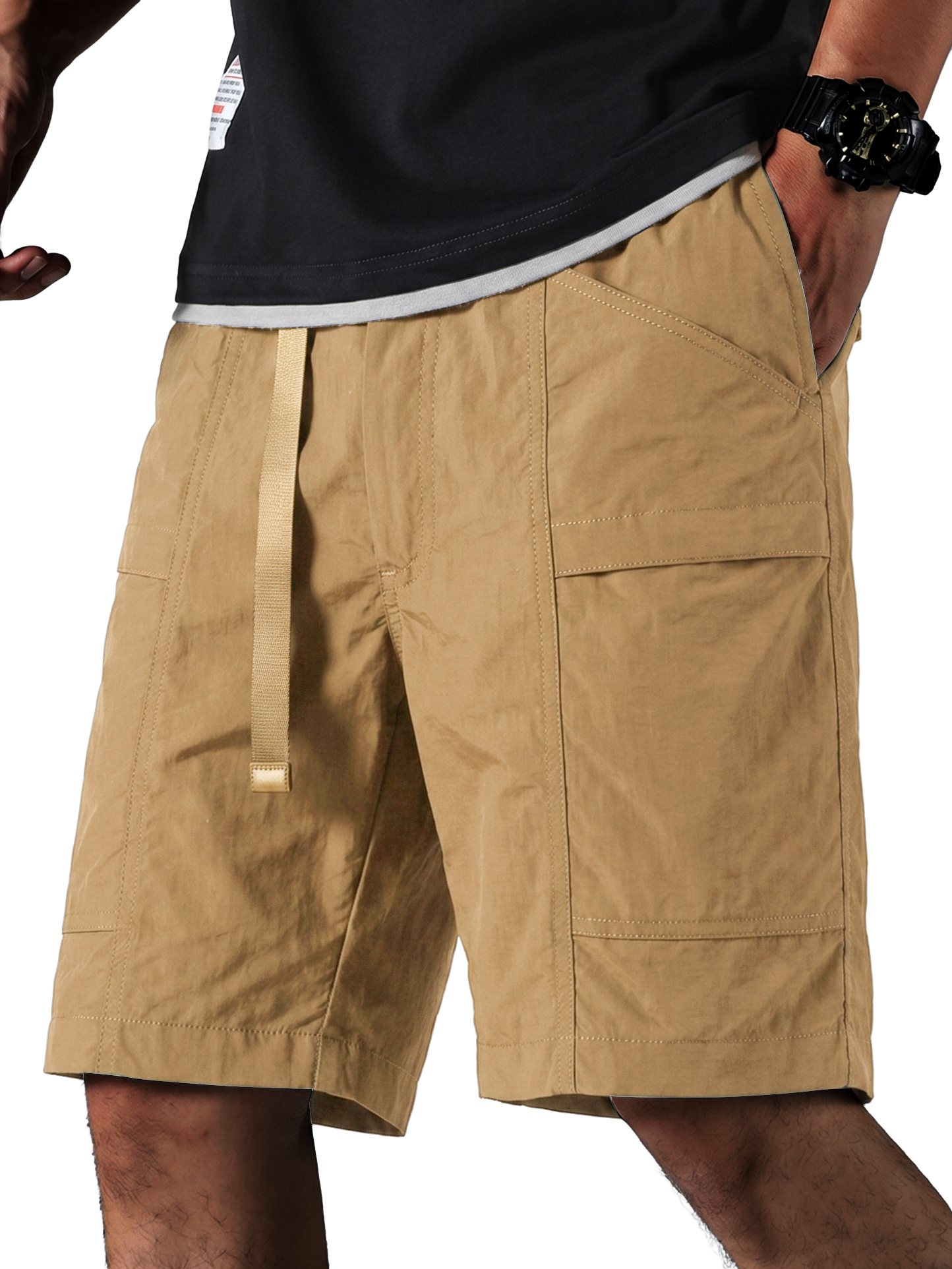 Men Tech Fabric Shorts with Zipper Pockets