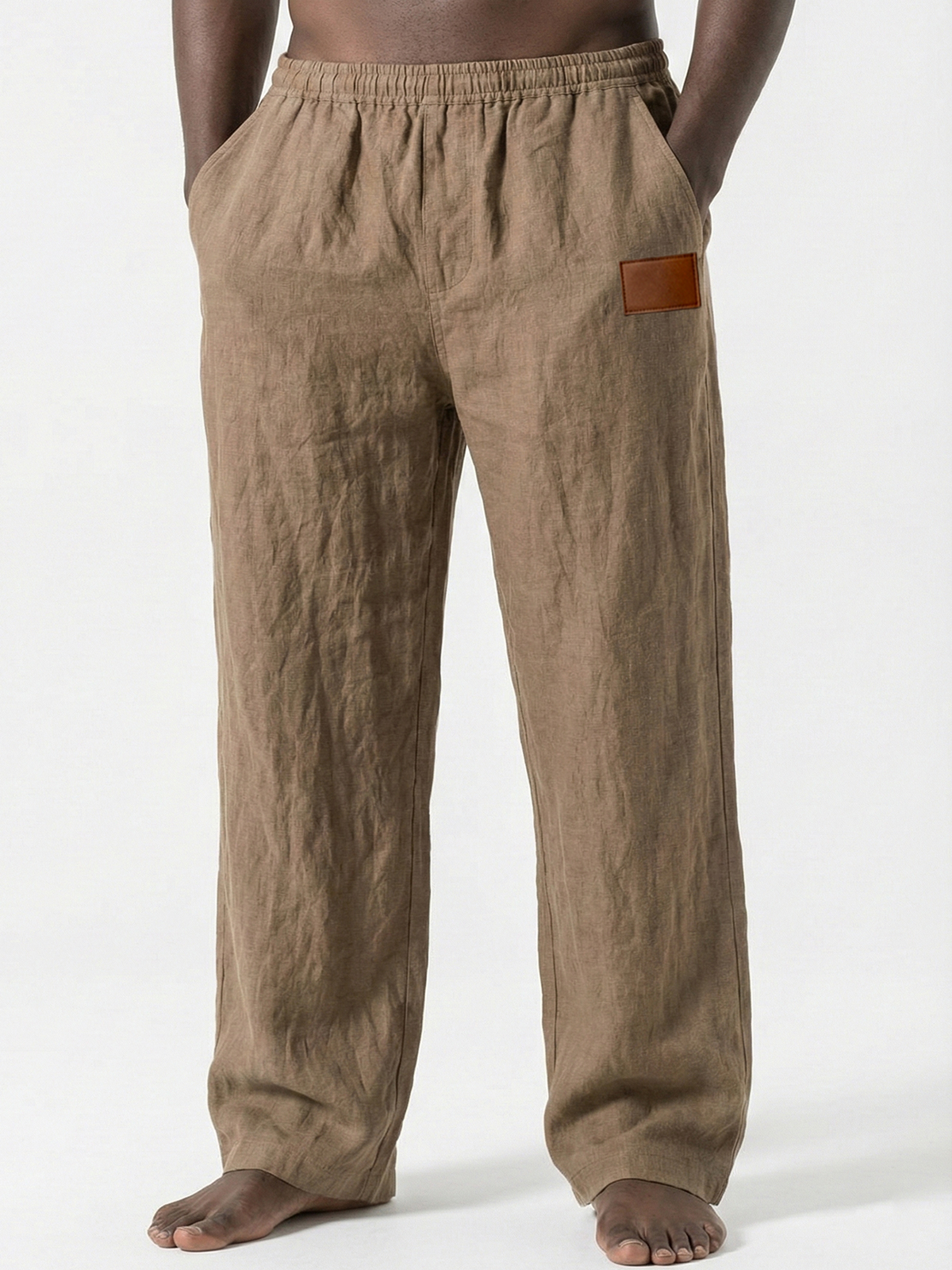 Breathable Linen Pants with Leather Embroidery