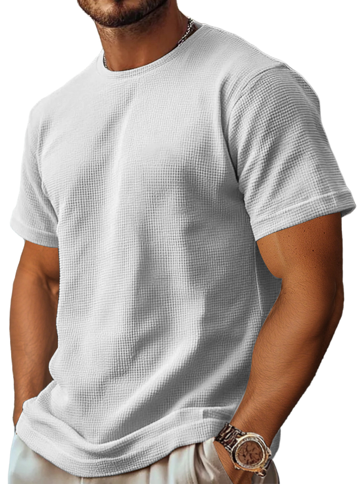 Men's Retro And Stylish Waffle Fabric With A Comfortable, Basic Straight-shoulder Slim-fitting T-shirt