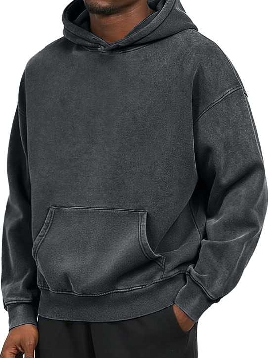 Men's 100% Cotton Washed And Distressed Vintage Casual Pocket Hooded Sweatshirt