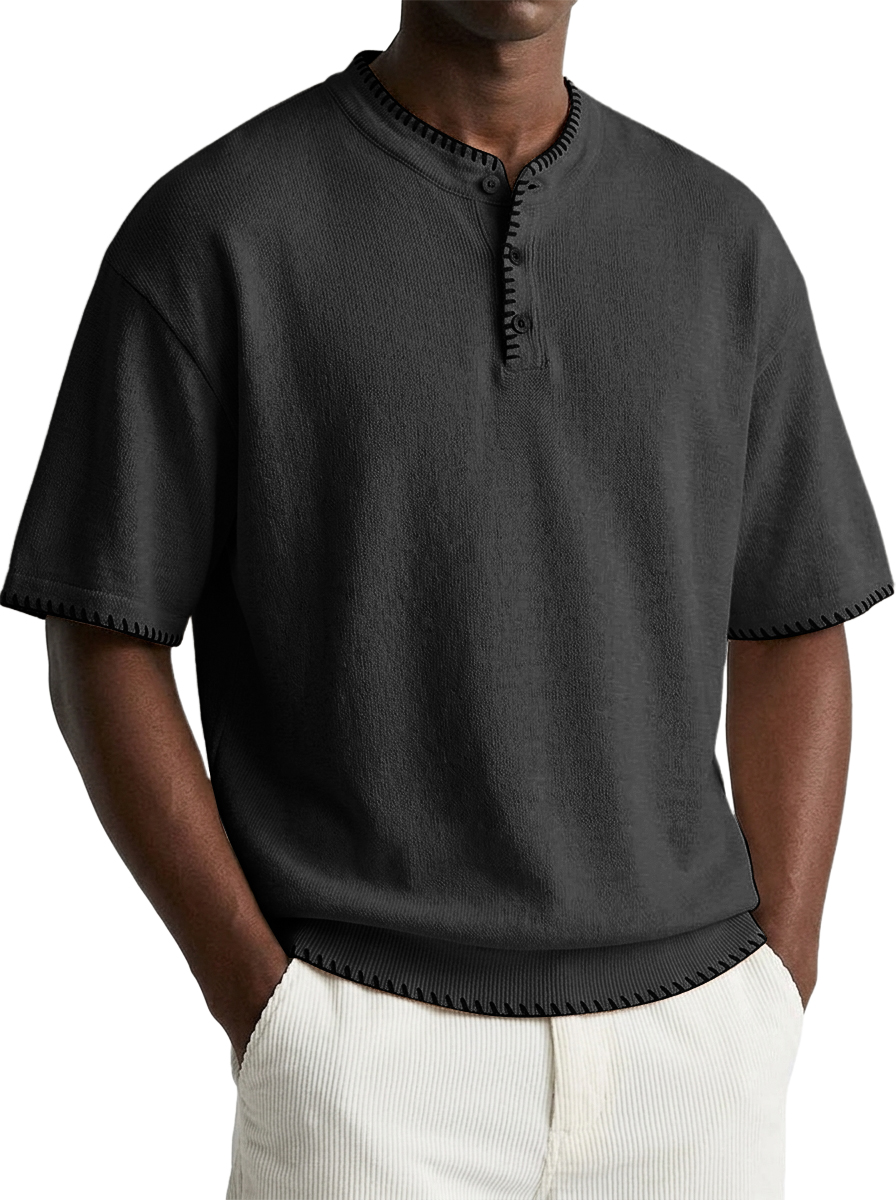 Minimal Designer Men Casual Top with Artisan Stitch Details