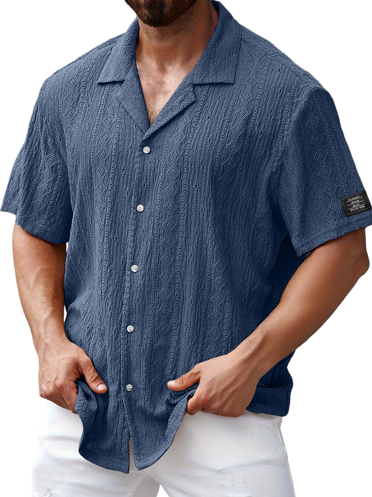 Men's Daily Jacquard Texture Embroidered Logo Casual And Comfortable Short-sleeved Shirt
