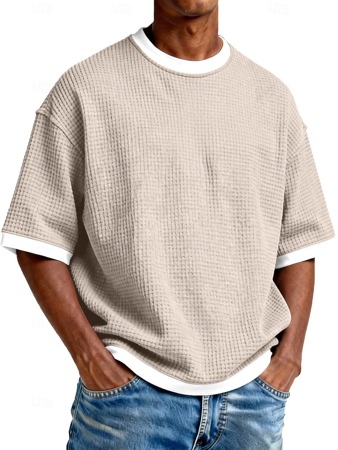 Men's Casual Waffle Fabric Double Pocket Long-Sleeve Shirt
