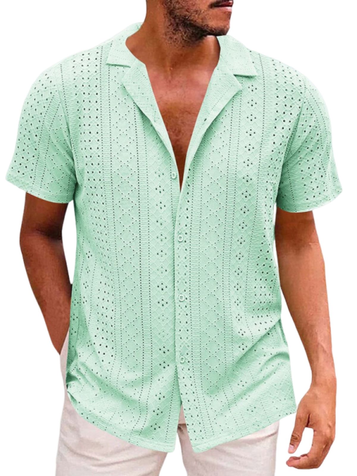 Men's Jacquard Cuban Collar Short-sleeved Shirt