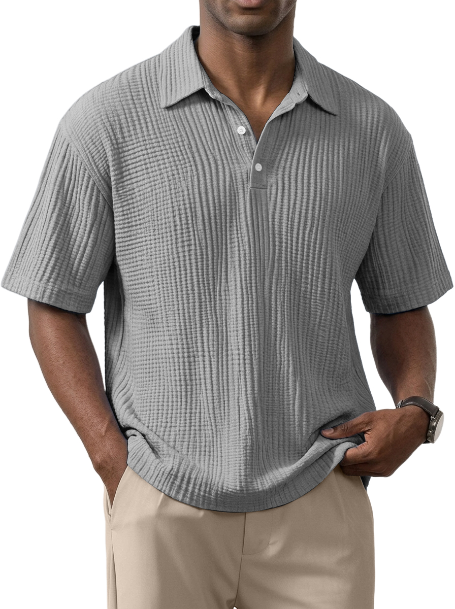 Men's Simple Everyday Loose Fit Textured Short Sleeve Polo Shirt