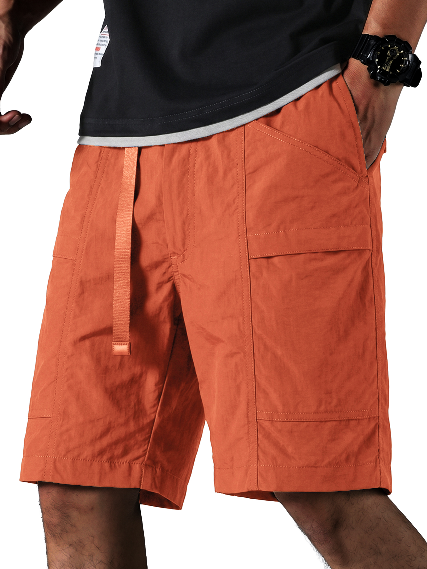 Men Tech Fabric Shorts with Zipper Pockets