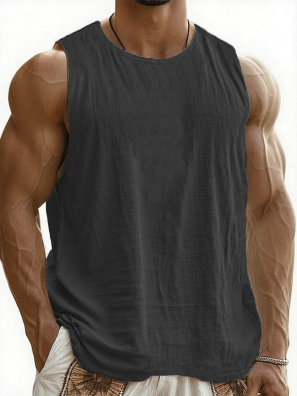 Men's Breathable Linen Sleeveless Pleated Vacation Comfort Vest