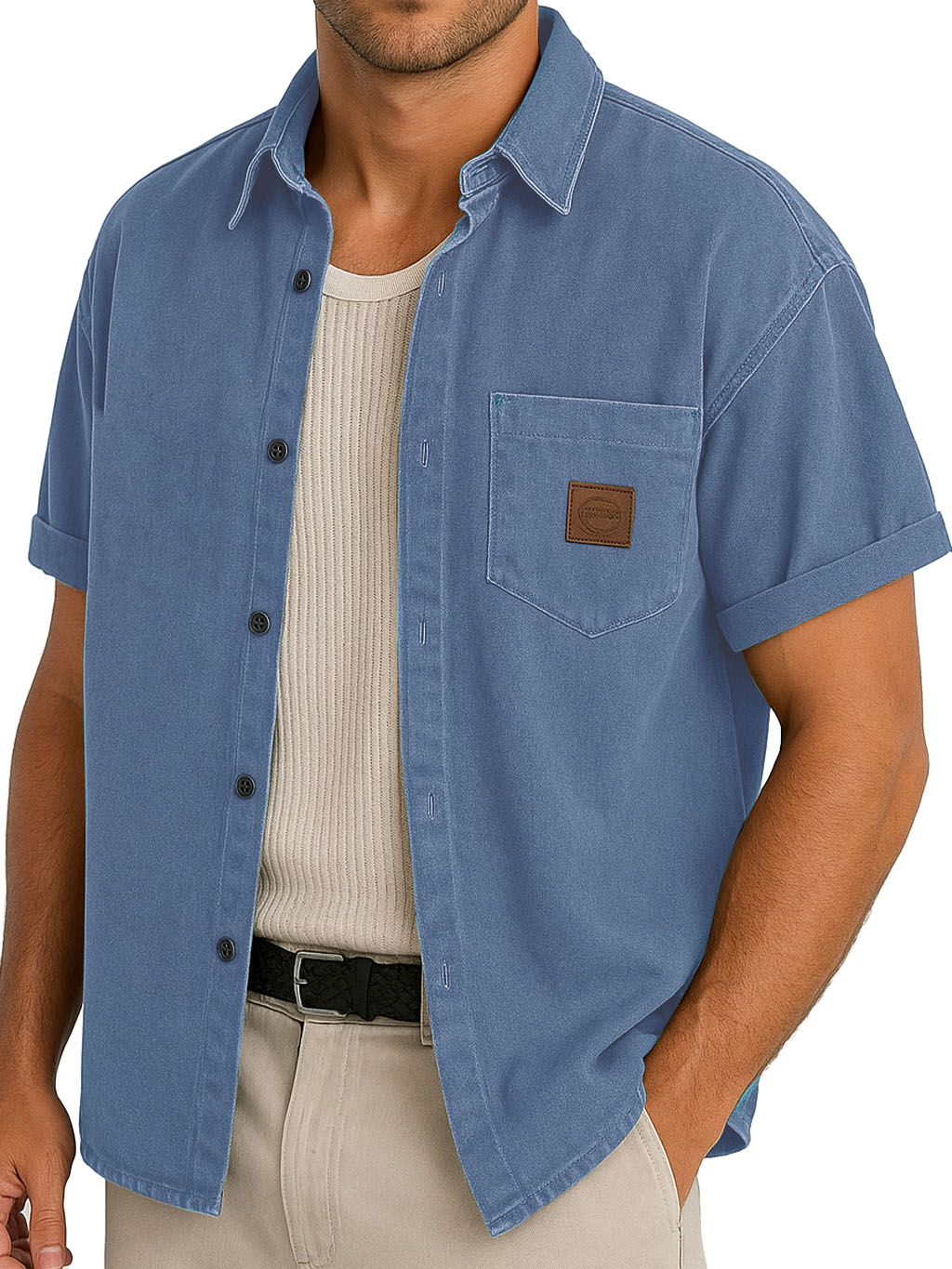 Men's Functional Workwear Style Pocket Logo Short-sleeved Shirt