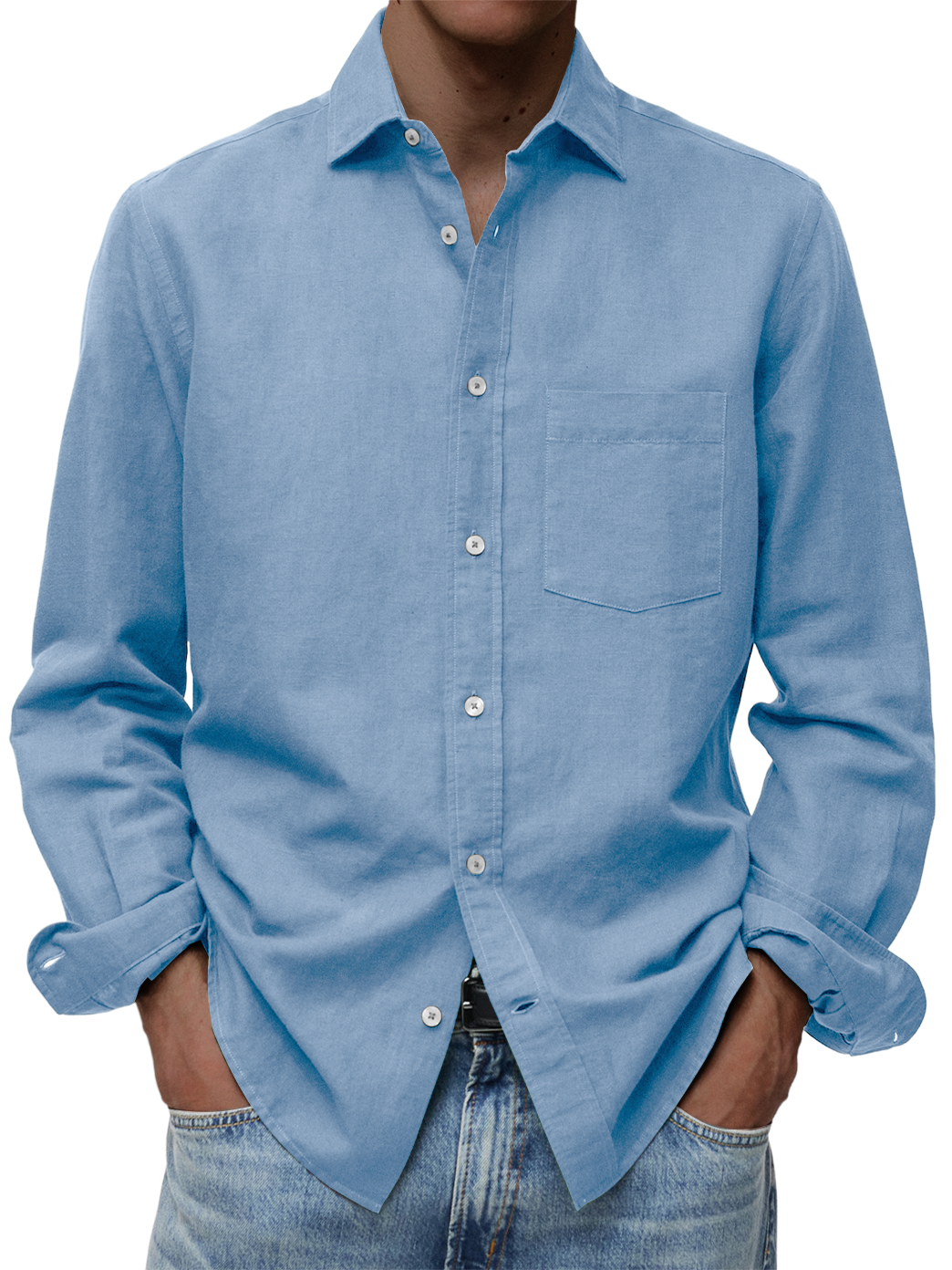 Men's Comfortable Casual Cotton Pocket Long-sleeved Shirt