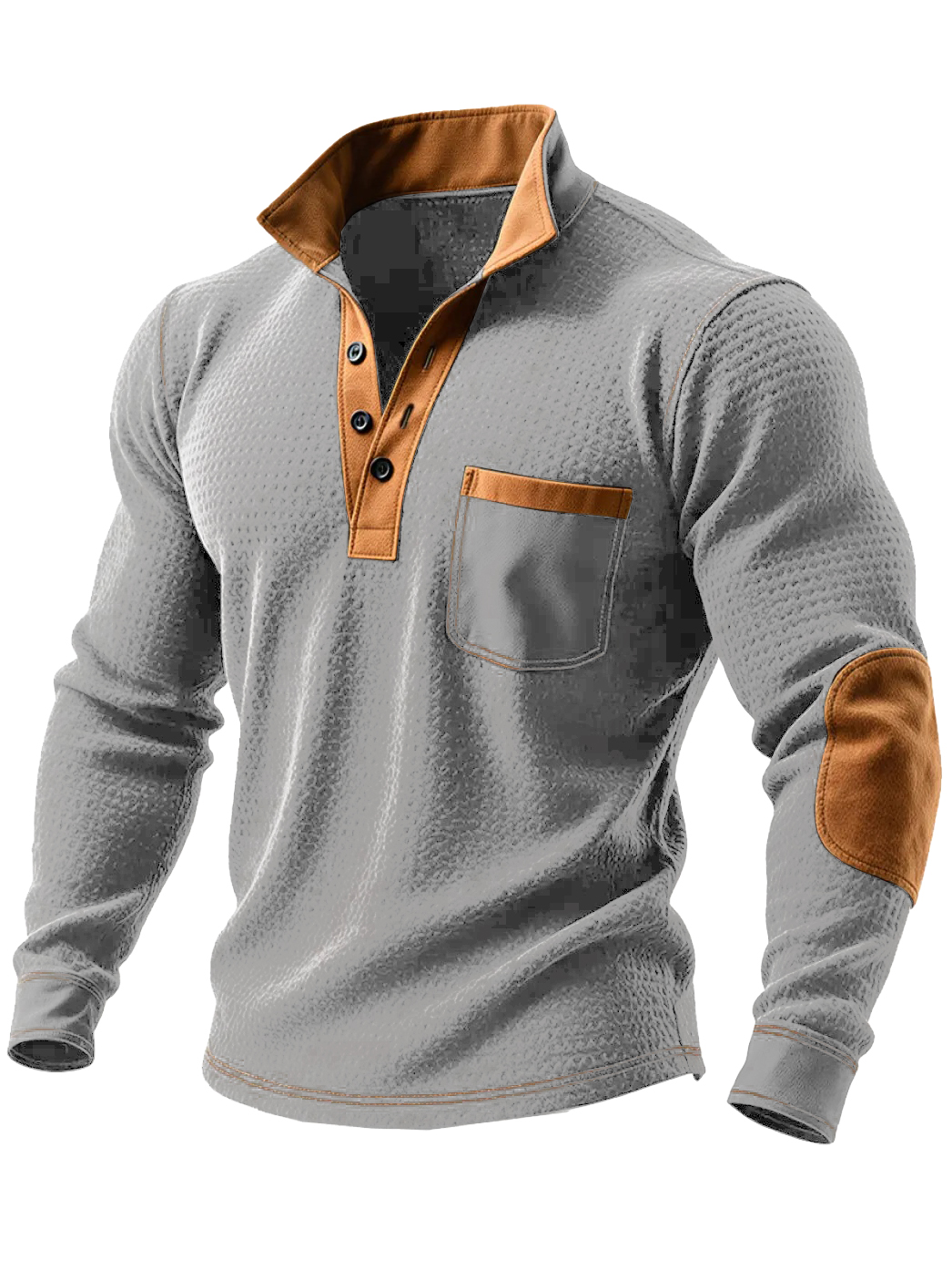 Men's Vintage Stylish Outdoor Henley Sweatshirt With Contrast Orange Details