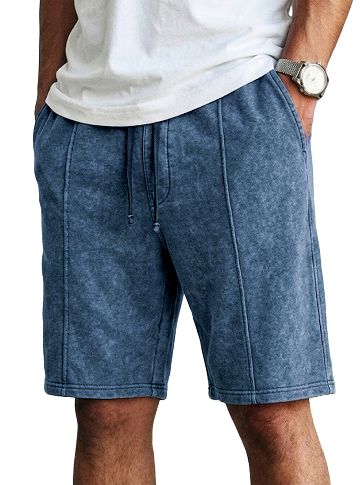 Men's Retro Solid Color Casual Drawstring Shorts