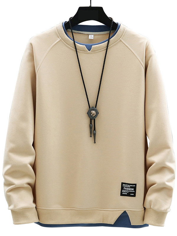 Men's Casual Solid Color Faux Two-piece Logo Crew Neck Sweatshirt