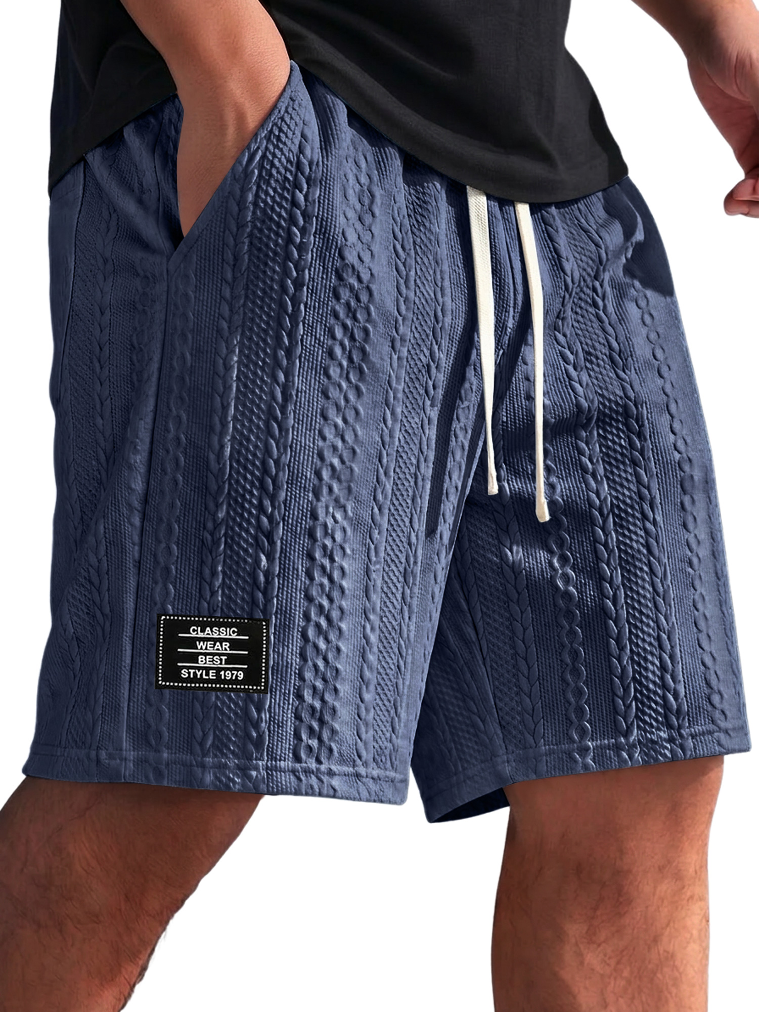 Men's Textured Embroidered Logo Elastic-Waist Casual Shorts