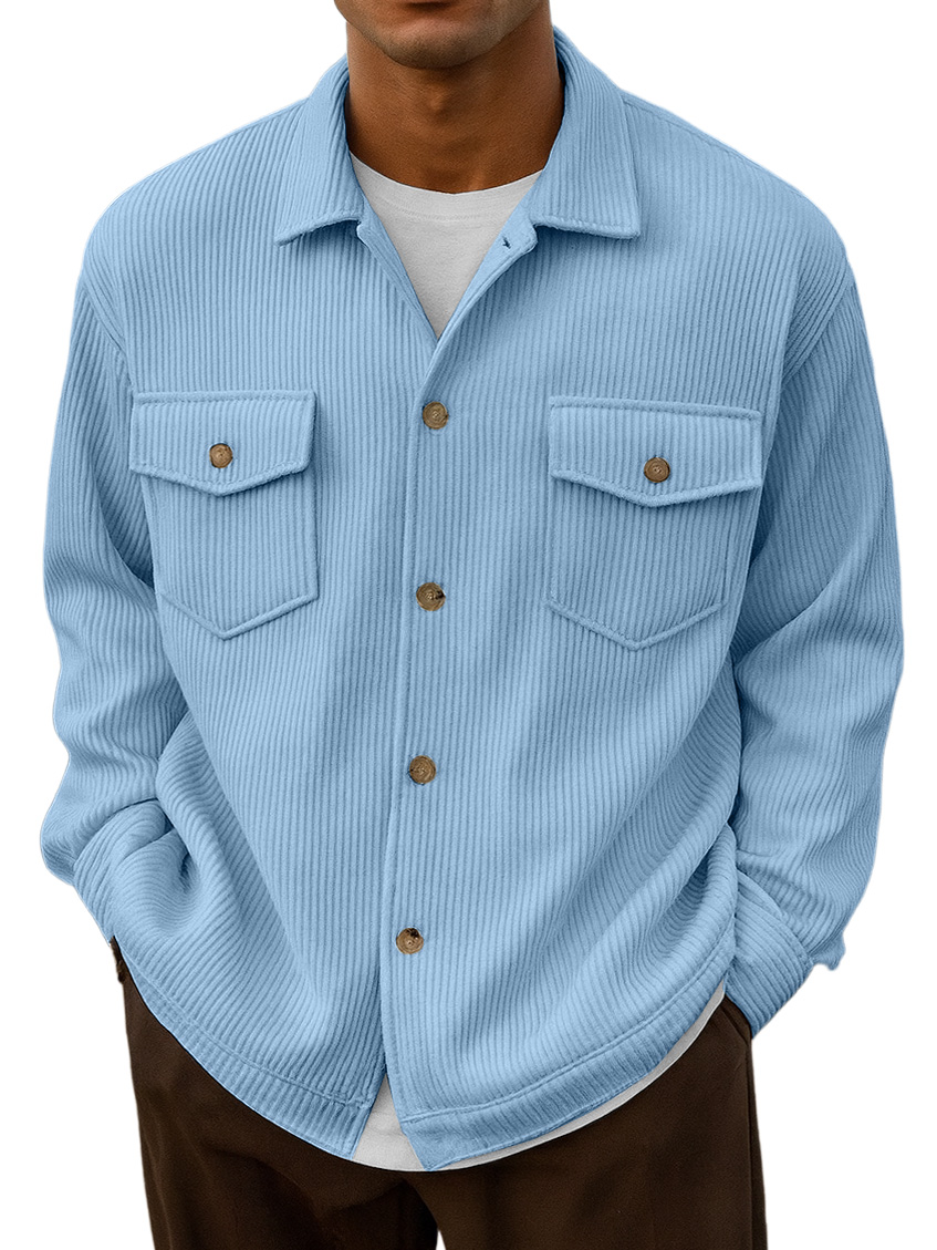 Men's Casual Urban Double Pocket Striped Long-Sleeve Shirt