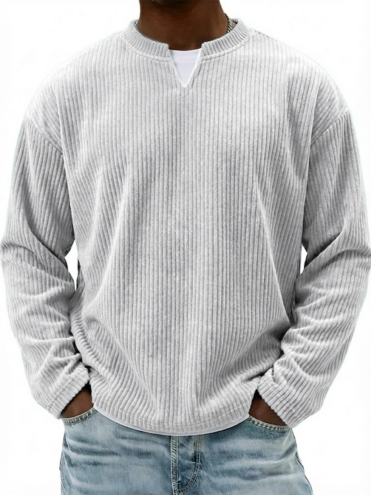 Corduroy V-neck Casual Long-sleeved T-shirt