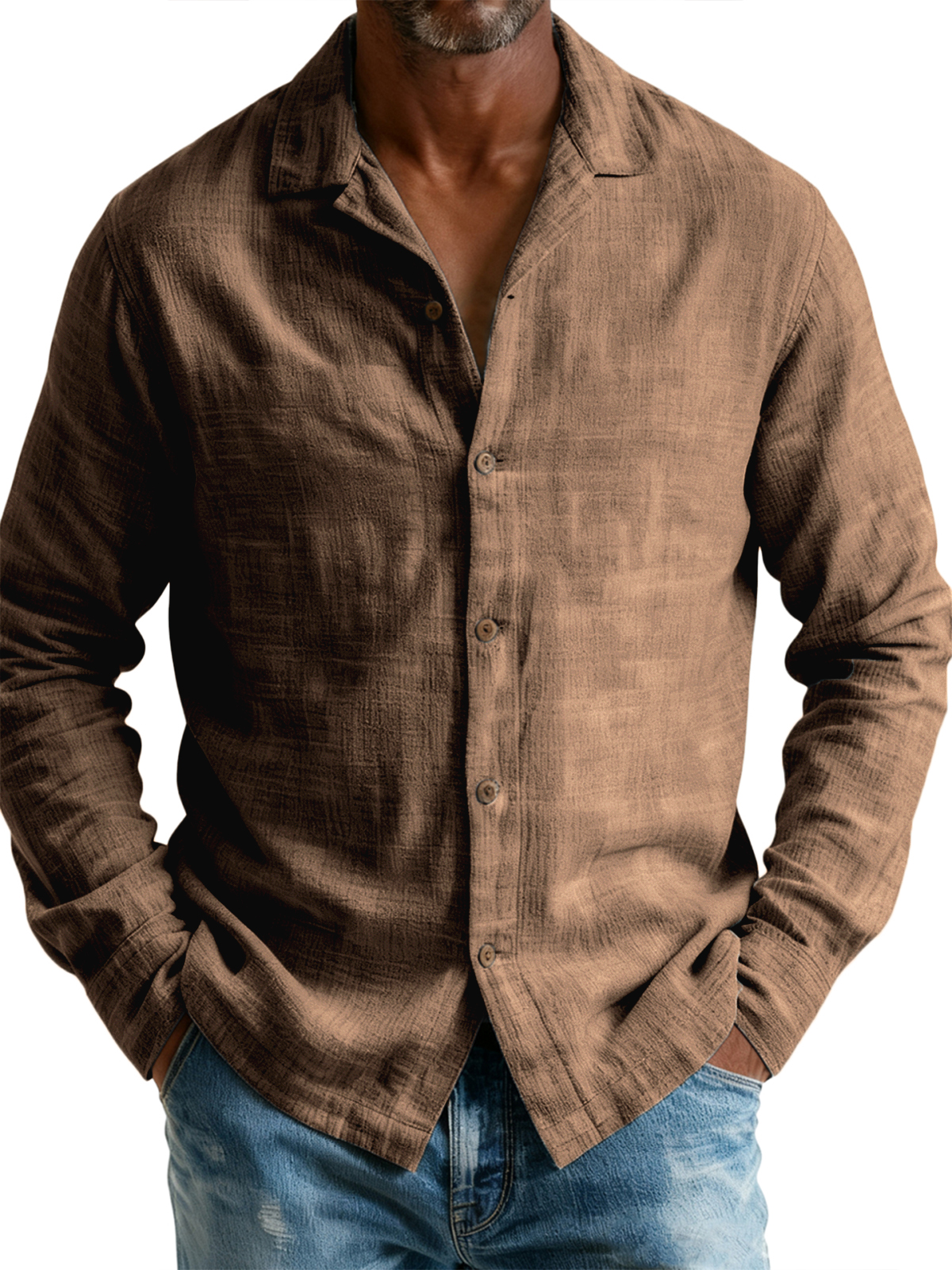 Men's Breathable Cotton and Linen Simple Casual Long-sleeved Shirt