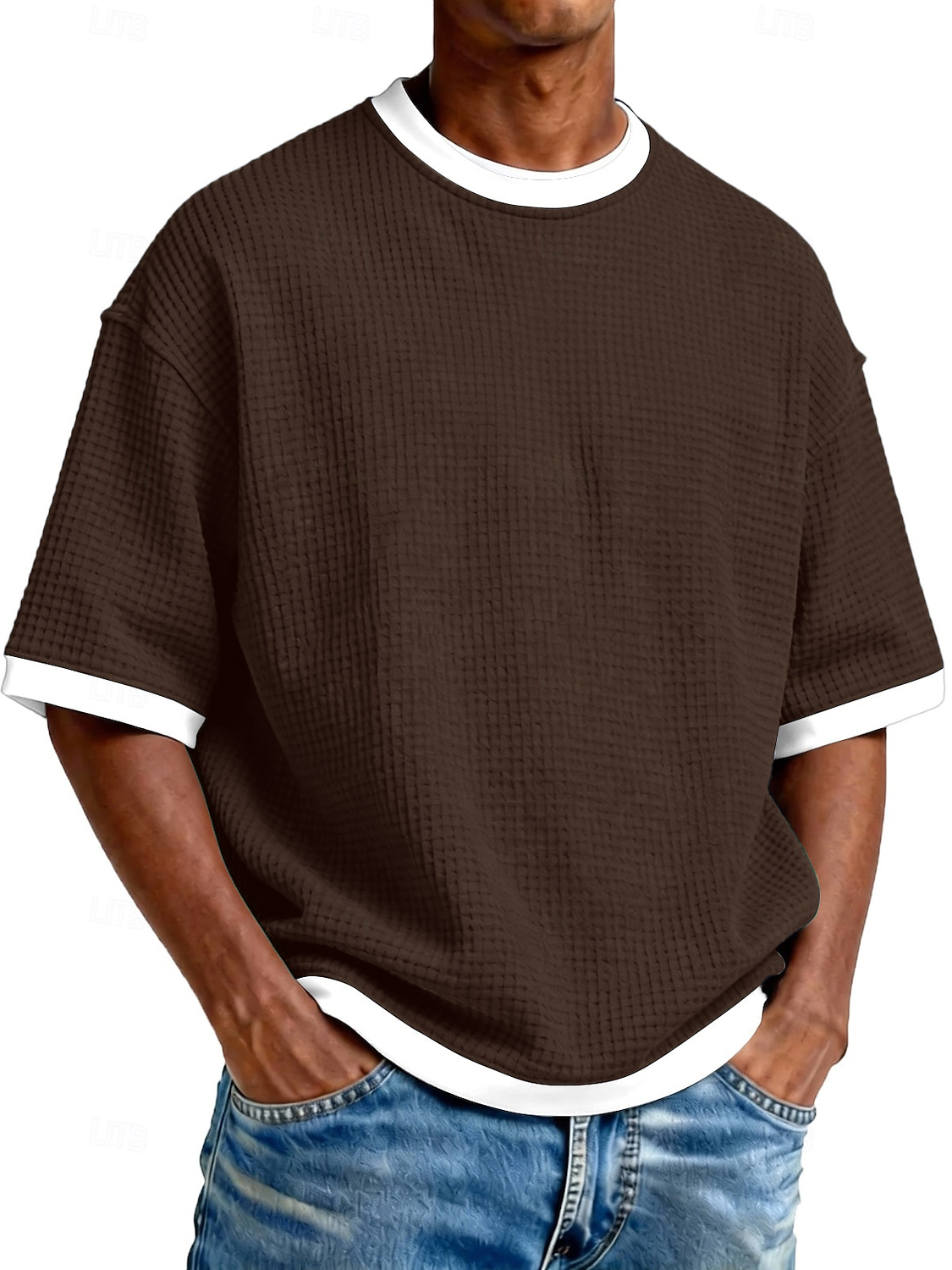 Men's Casual Waffle Fabric Double Pocket Long-Sleeve Shirt