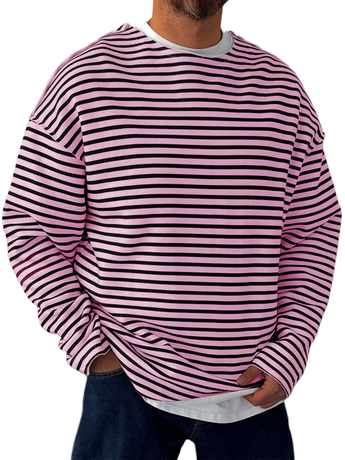Men's Retro Horizontal Striped, Everyday, Comfortable Long-sleeved T-shirt