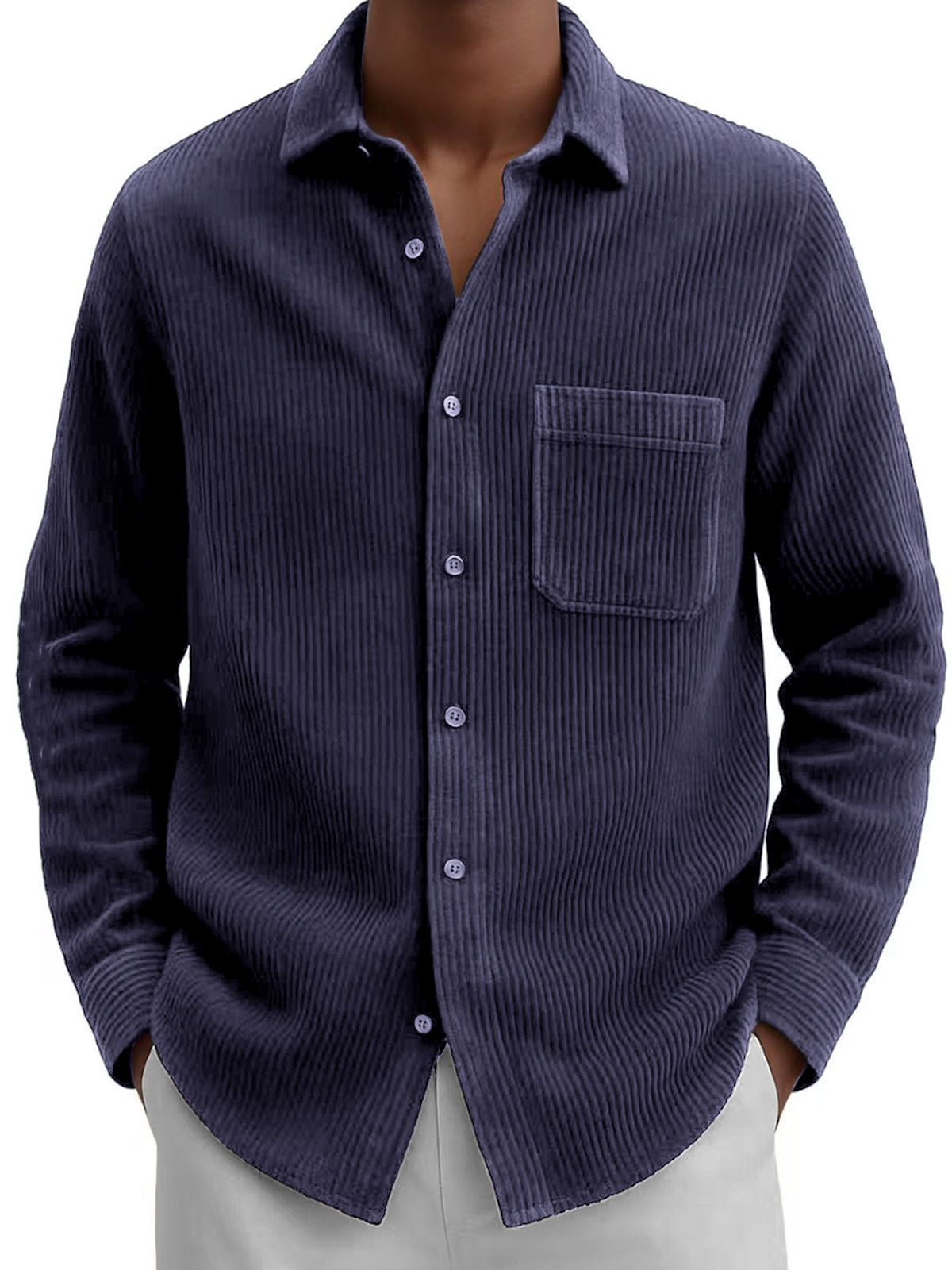 Men's Comfort Corduroy Casual Long-sleeved Shirt with Chest Pocket