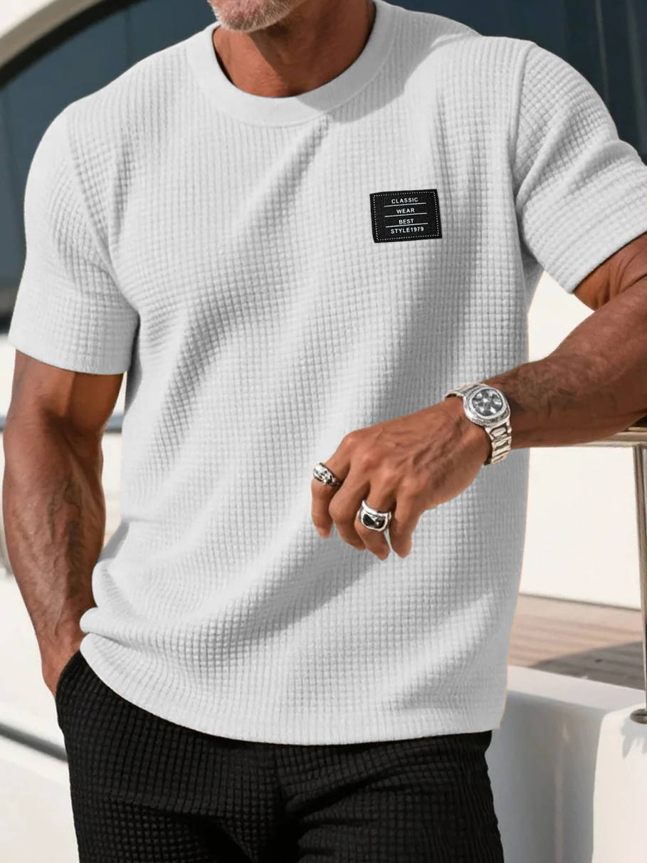 Men's Casual Waffle Fabric Logo Short-sleeved T-shirt