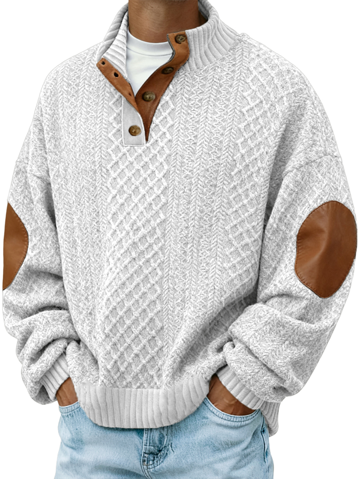 Men's Jacquard Knitted Outdoor Casual Stand Collar Long Sleeve Pullover