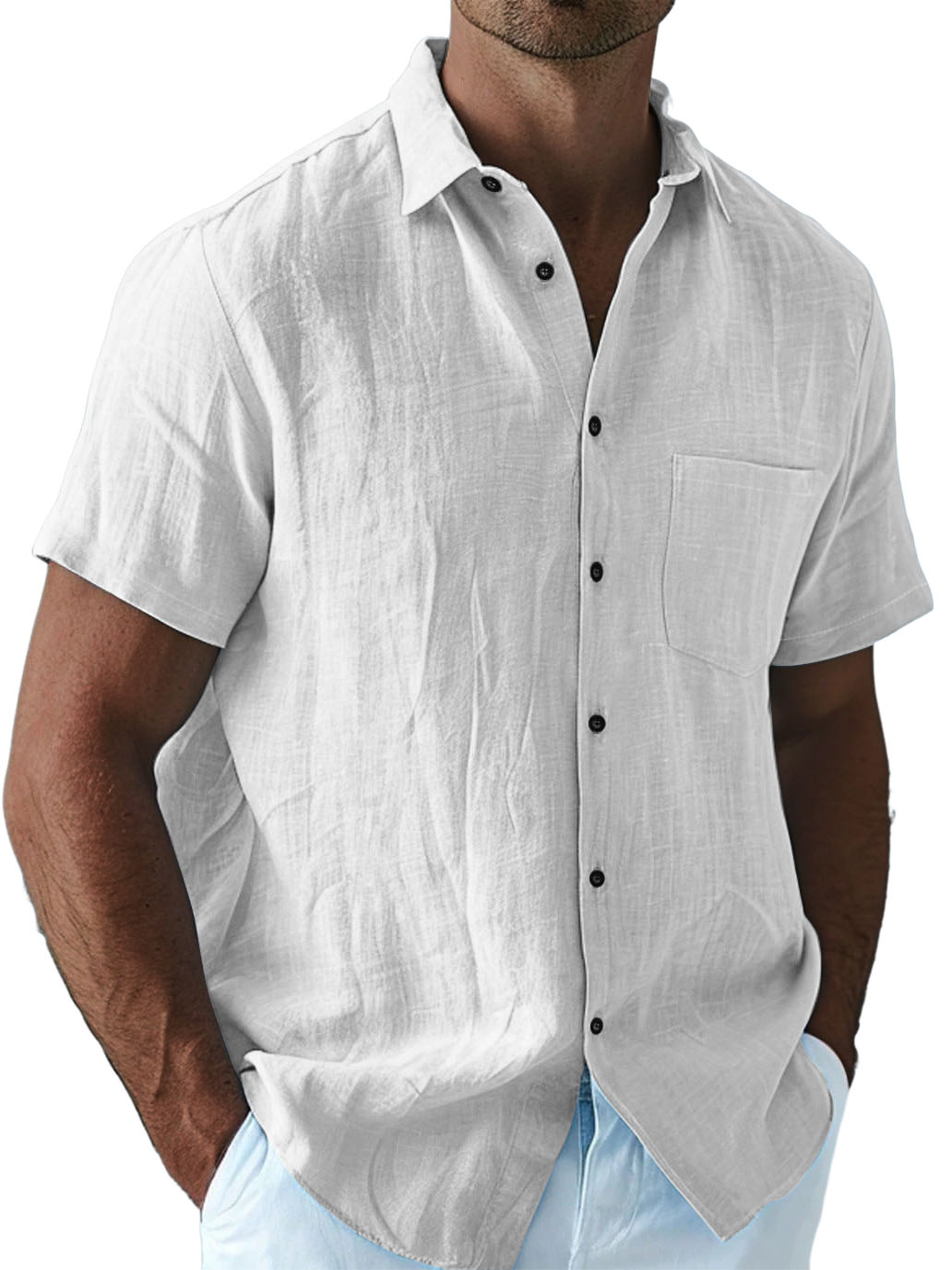 Men's Casual Cotton And Linen Versatile Daily Vacation Short-sleeved Shirt