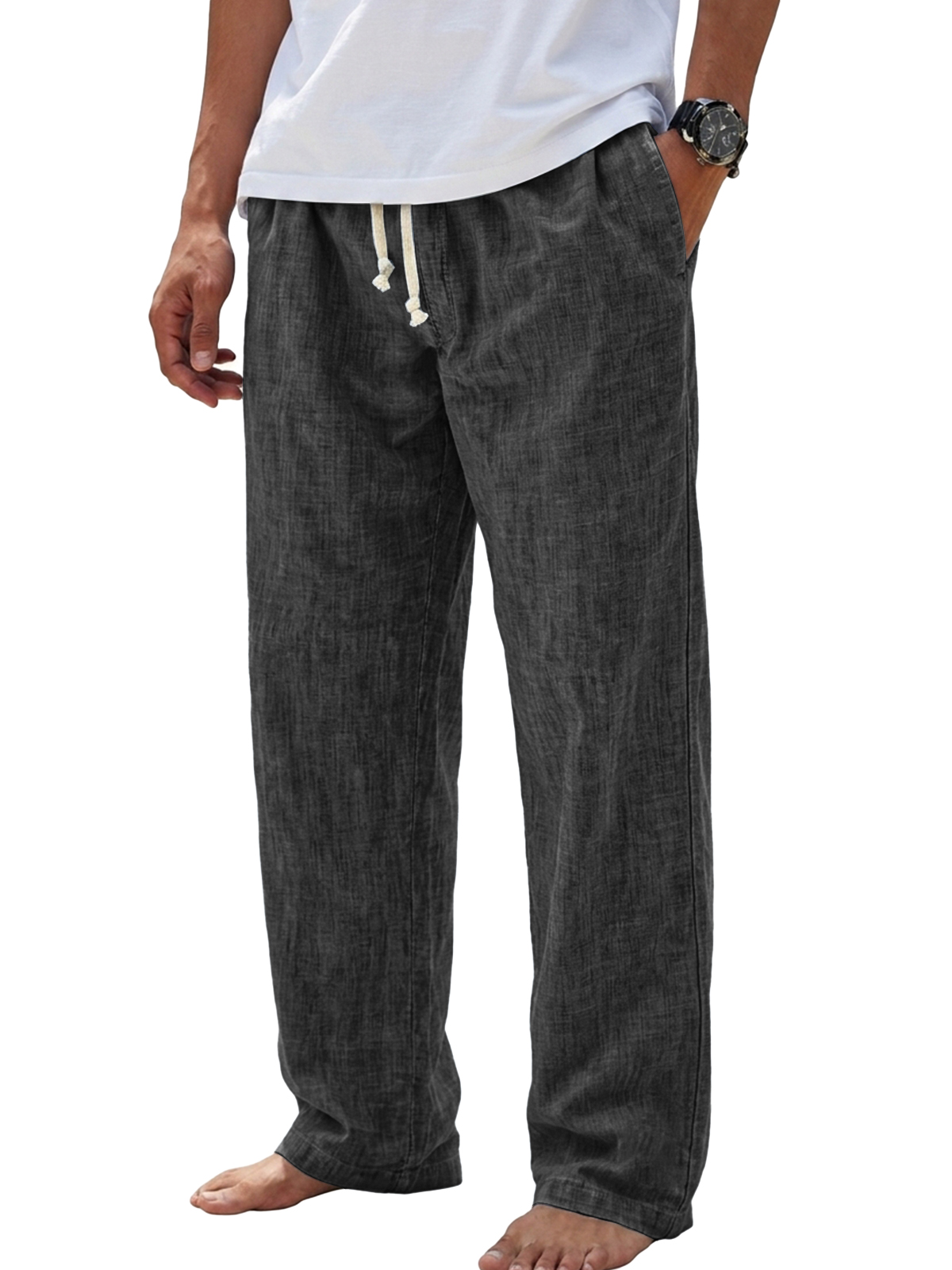 Casual Cotton-Linen Basic Trousers