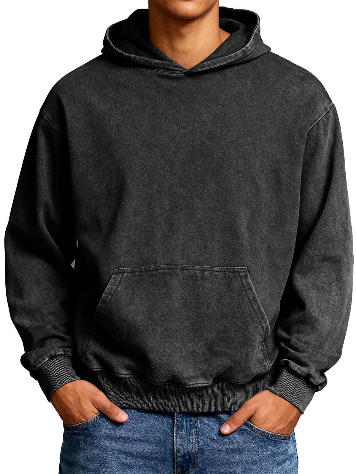 Men's 100% Cotton Washed Distressed Vintage Casual Hooded Sweatshirt