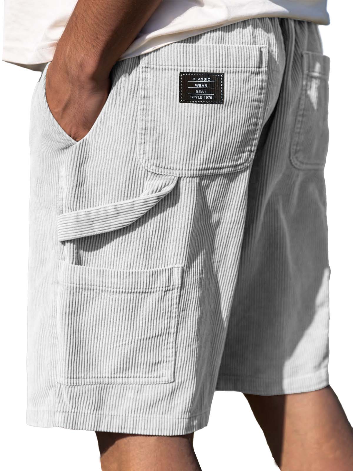 Men's Retro Embroidered Suede Logo Corduroy Stylish Drawstring Casual Shorts